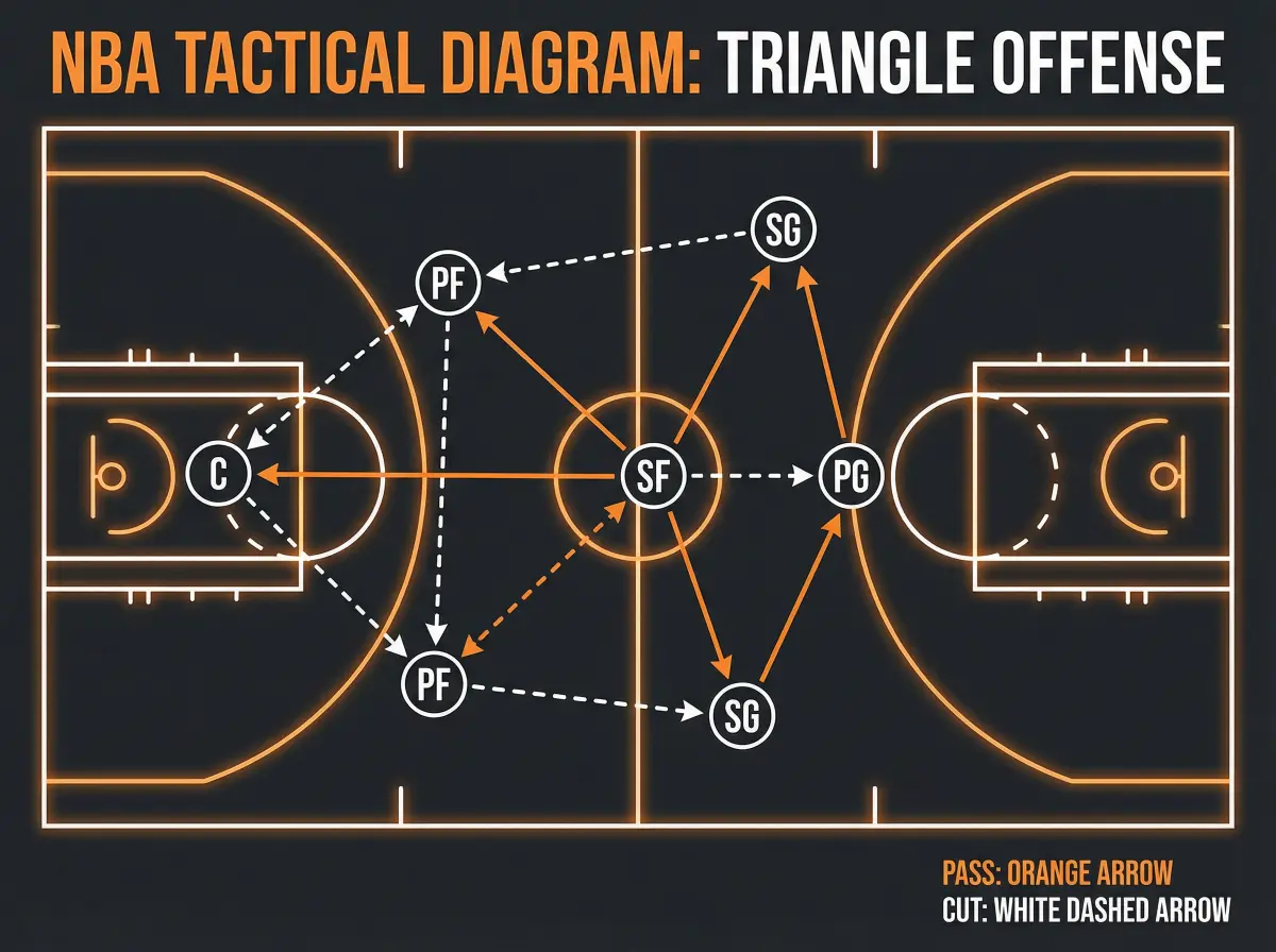 三角进攻战术解析 - 内射 | NBA经典战术